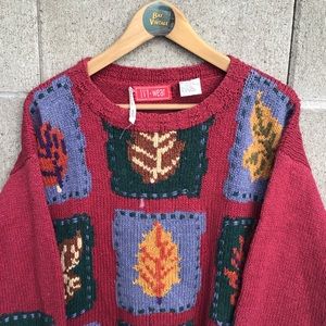 Vintage 90s ivy wear hand knit knitted floral flower grandma sweater medium